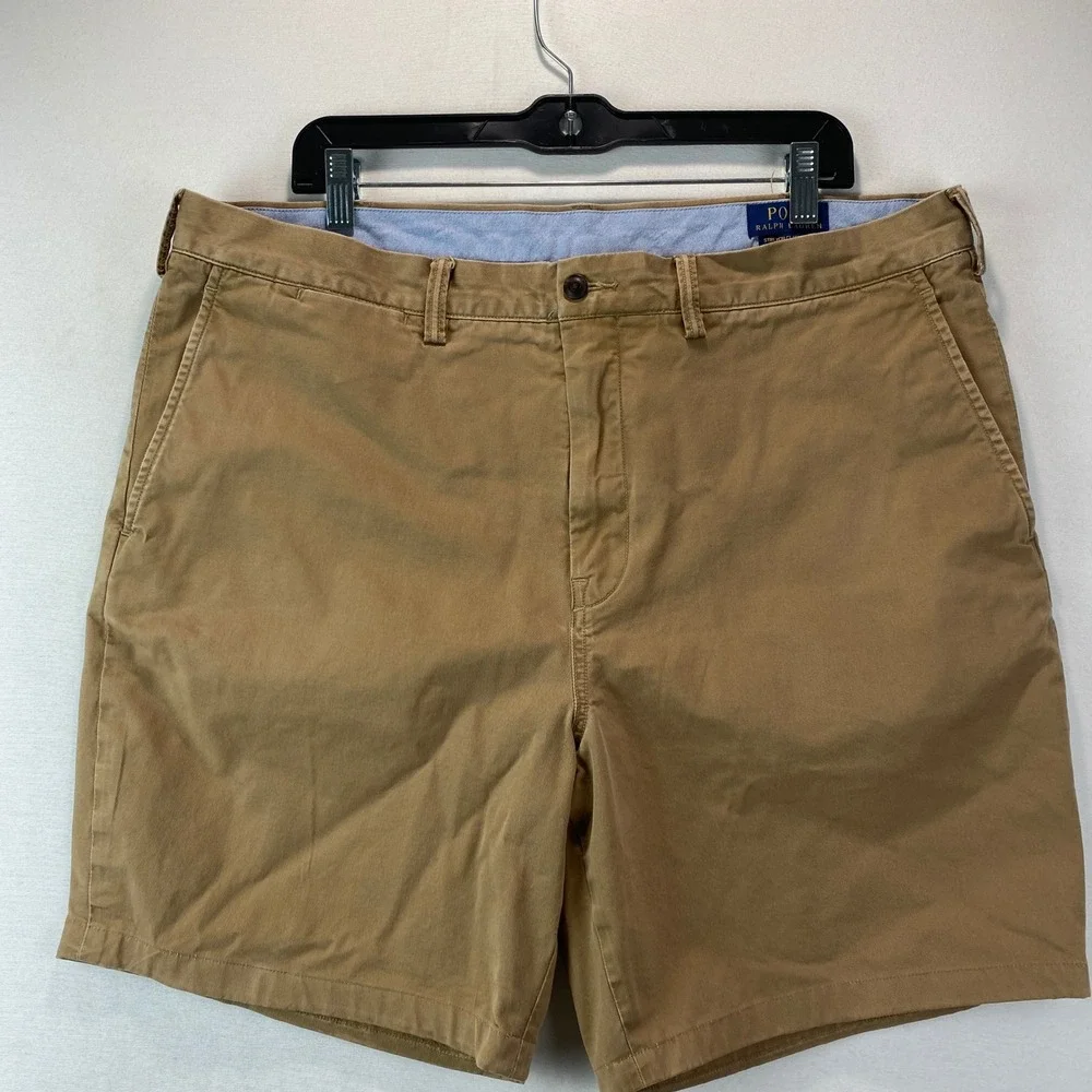 Polo Ralph Lauren Stretch Classic Fit Mens 38 Tan Khaki Chino Shorts Flat Front
